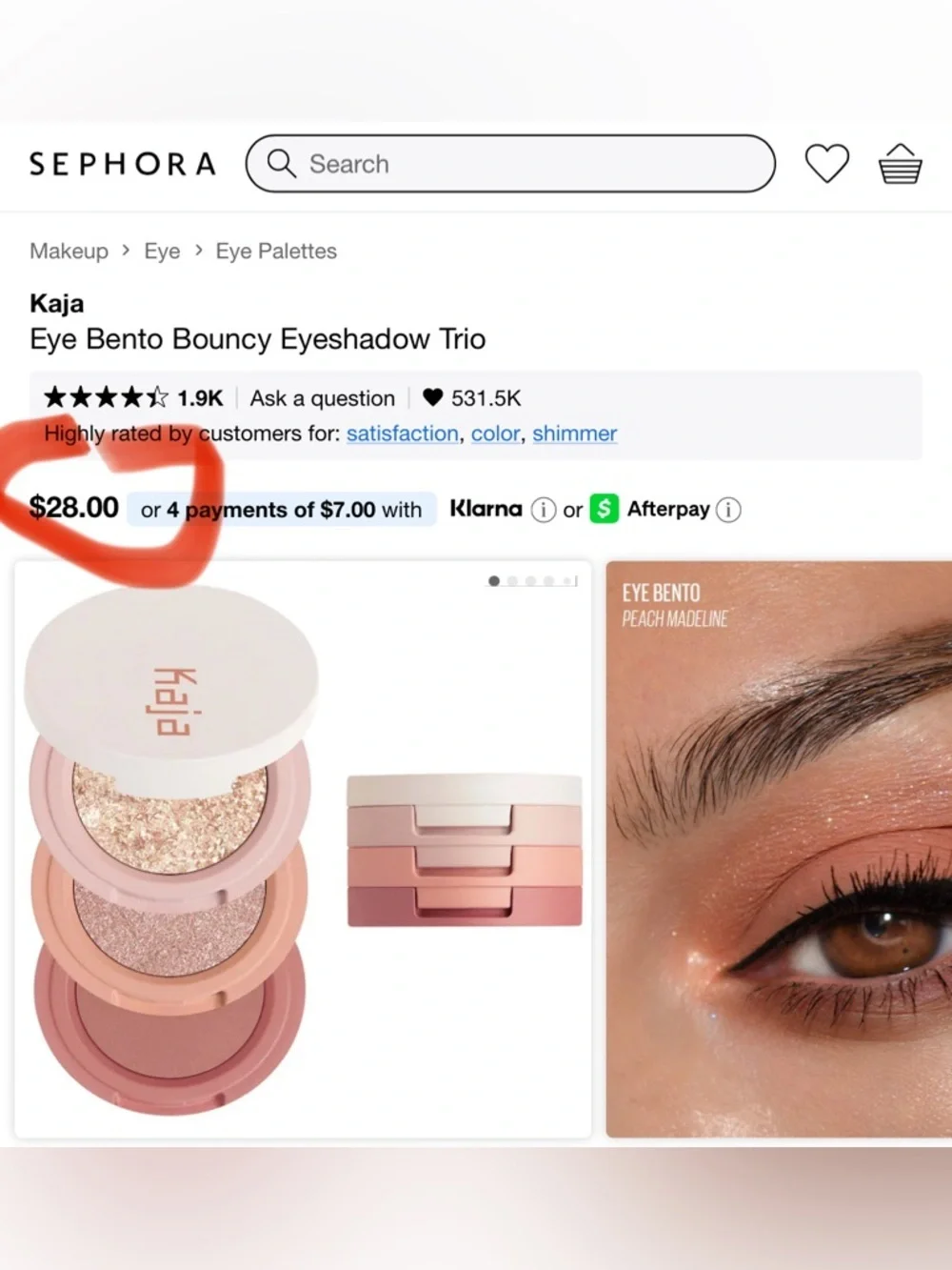 KAJA NWT Beauty Bento Stacked Eyeshadow Trio, (16) Peach Madeline